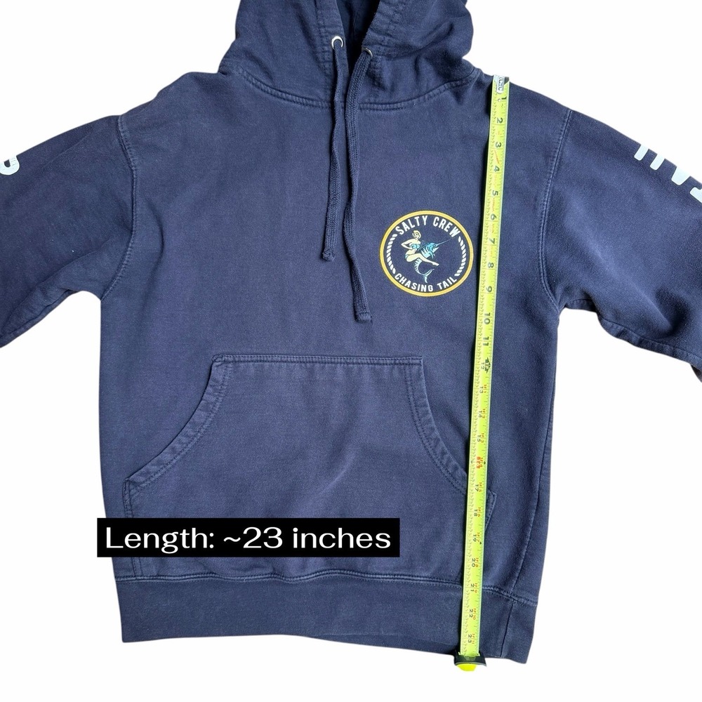 Salty Crew Hoodie Mens Navy Chasing Tail Graphic Surf Fishing Pullover Small - Picture 7 of 8
